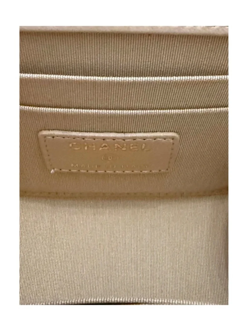 CHANEL Beige Quilted Lambskin Mini Chain Shoulder Bag with Gold CC